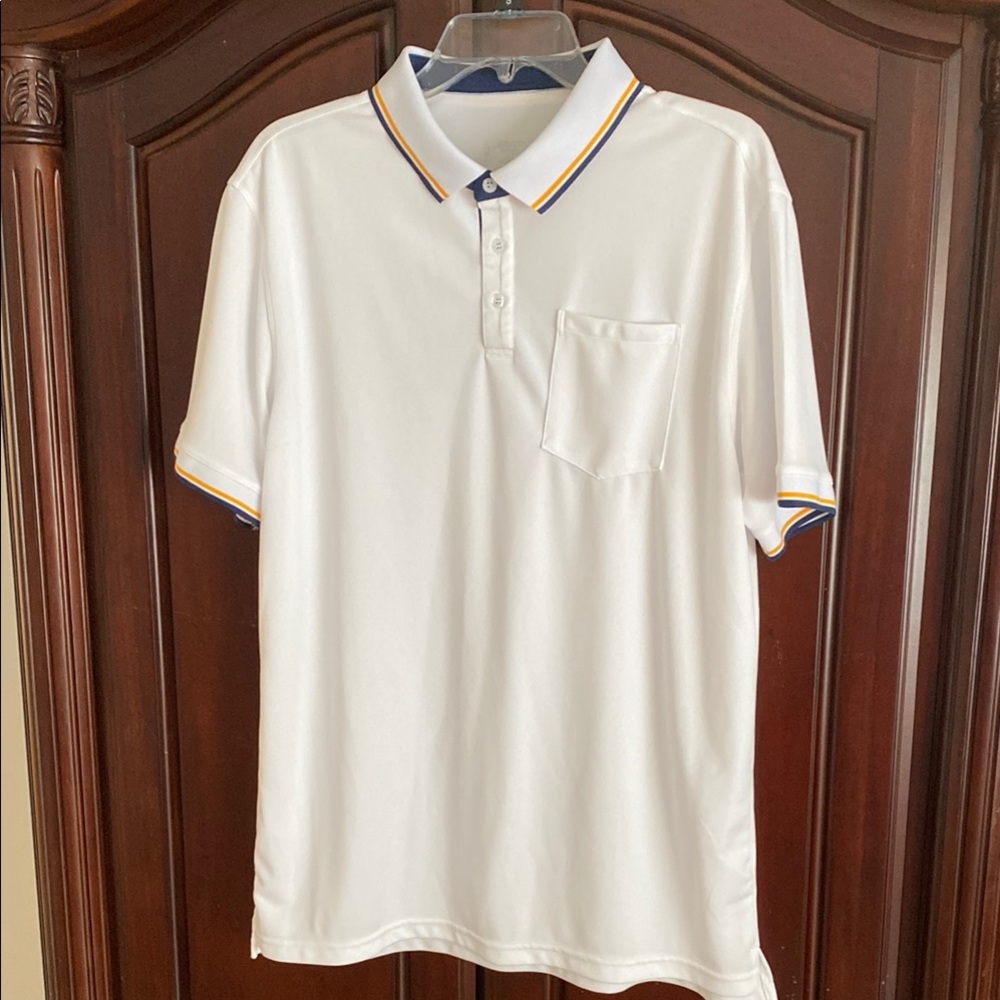 NWOT Blue or White Polo Shirt with Blue and Yellow Accents